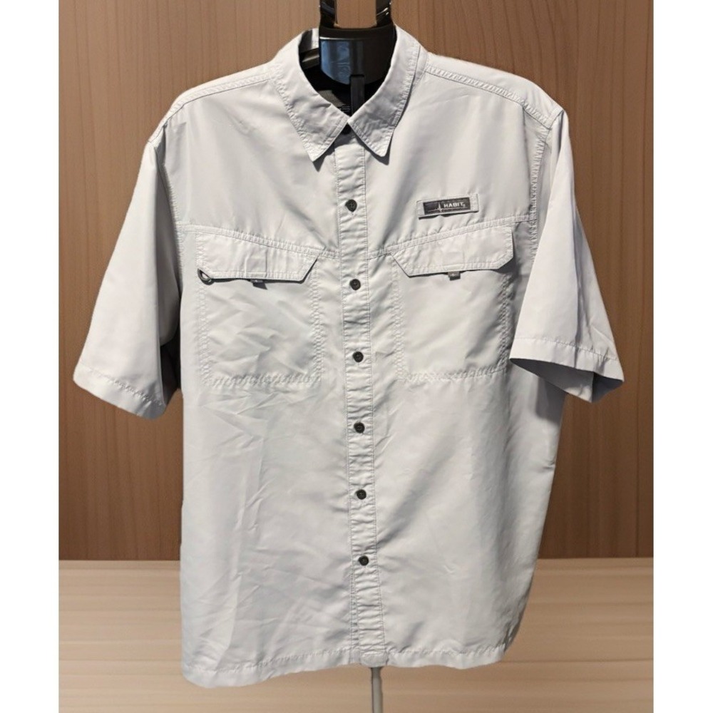 Habit Mens XL Gray Fishing Button-Down Shirt  UPF Solar UV Vented Wicking